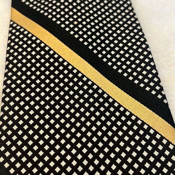 Sulka Black and White Tie with Gold Trim - 100% Silk - Picture 4 of 9